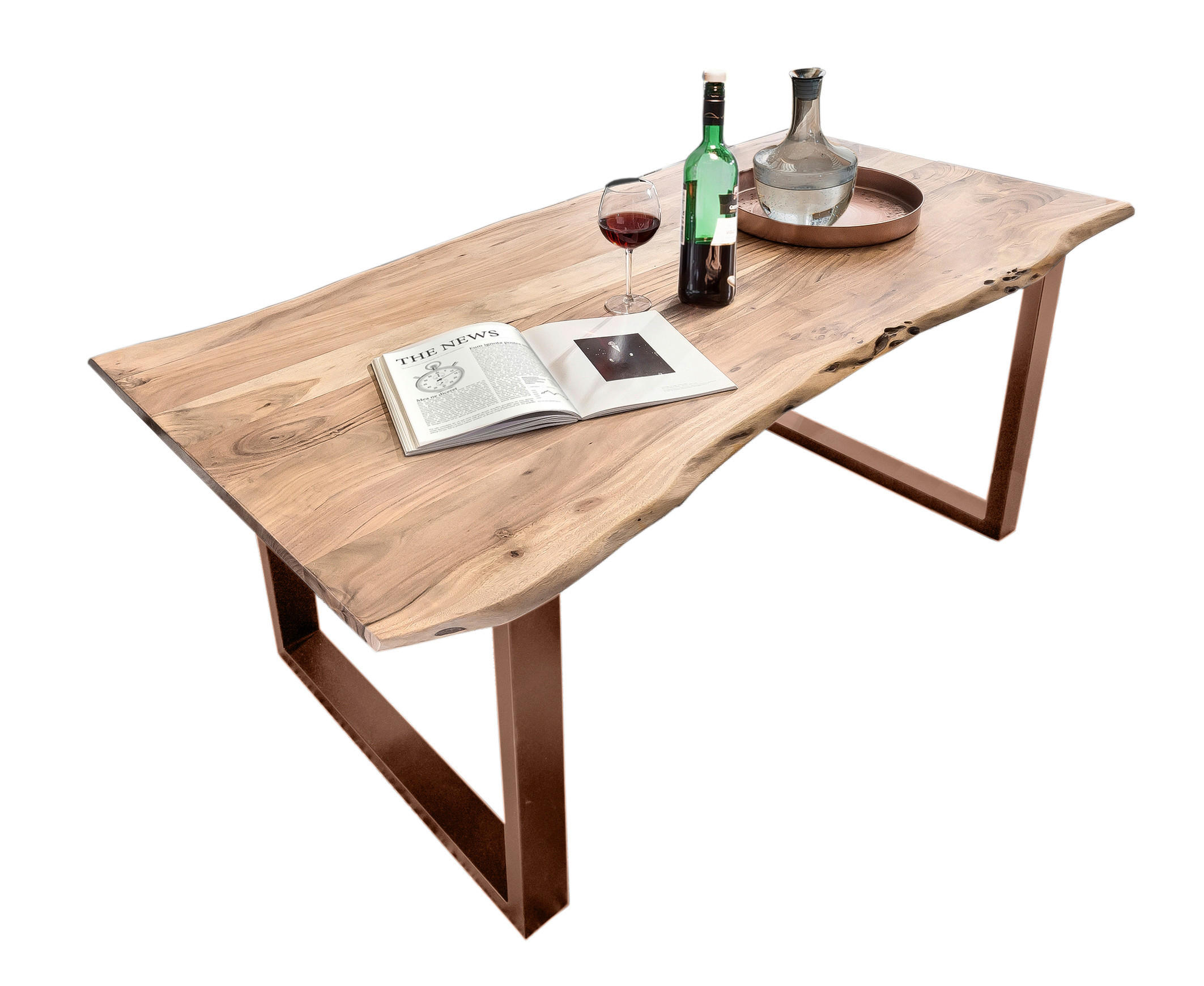 ESSTISCH 160/85/76 cm Echtholz  Holz, Metall rechteckig Braun, Naturfarben  - Braun/Naturfarben, MODERN, Holz/Metall (160/85/76cm) - MID.YOU