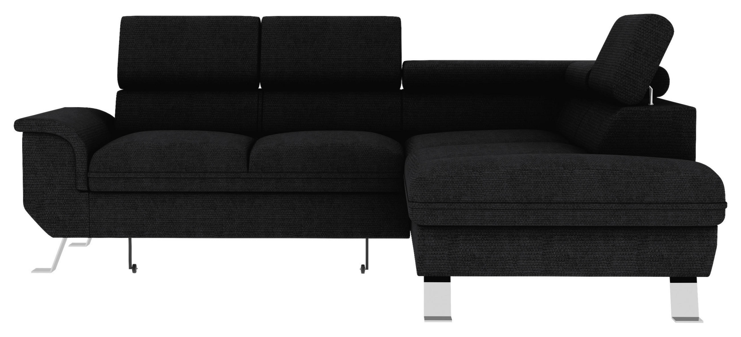 ECKSOFA Schwarz Struktur  - Silberfarben/Schwarz, KONVENTIONELL, Textil/Metall (268/207cm) - Carryhome