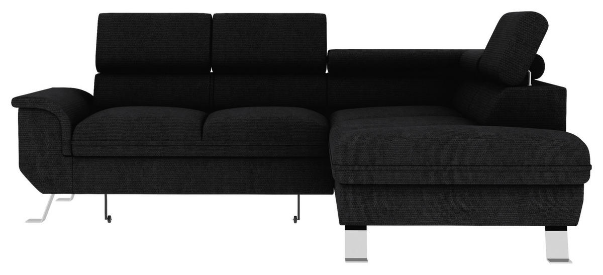 ECKSOFA in Struktur Schwarz  - Silberfarben/Schwarz, Konventionell, Textil/Metall (268/207cm) - MID.YOU