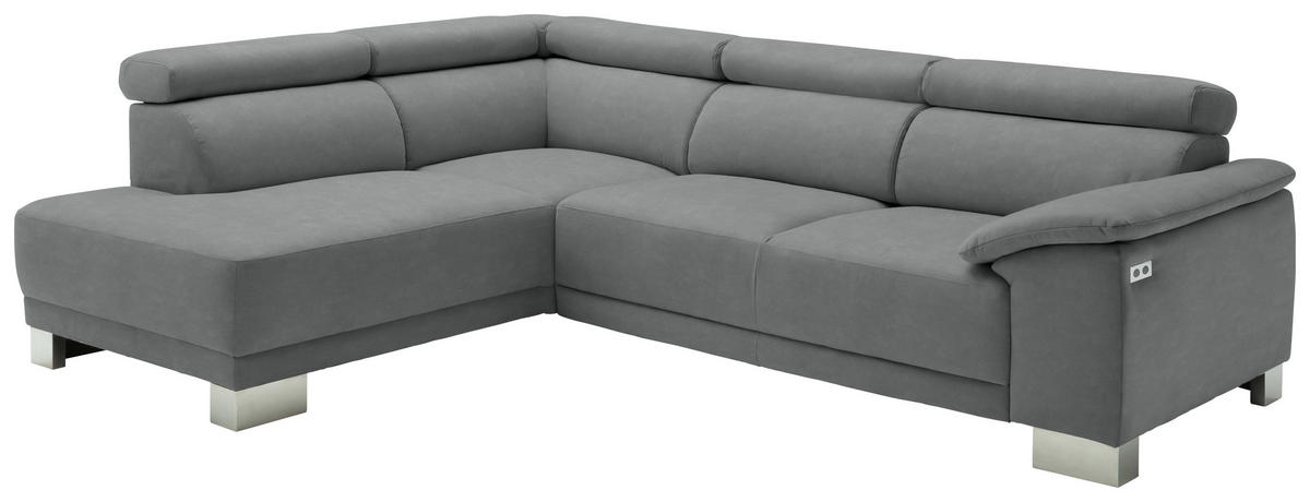 ECKSOFA in Mikrofaser Dunkelgrau  - Chromfarben/Dunkelgrau, Design, Holz/Textil (205/270cm) - Pure Home Lifestyle