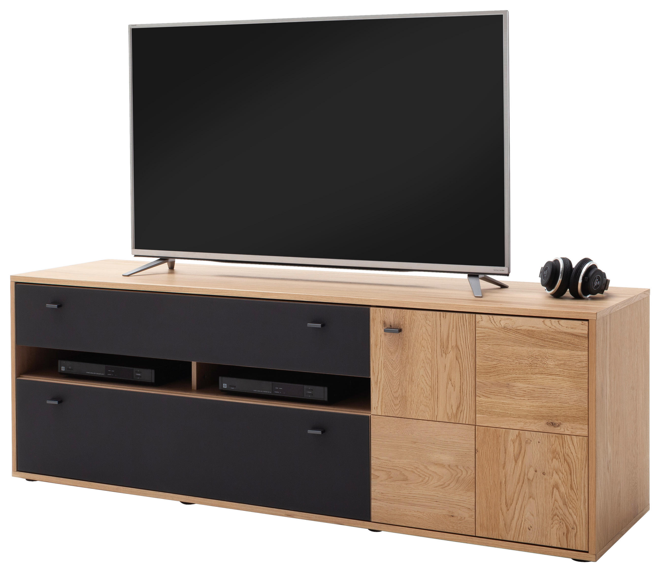 LOWBOARD 184/63/50 cm - Eiche Bianco/Anthrazit, Design, Glas/Holz (184/63/50cm) - MID.YOU