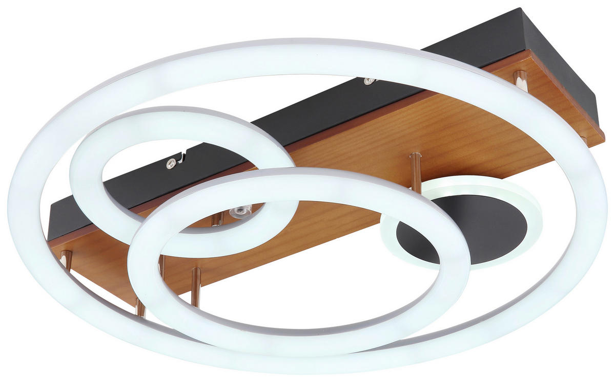 LED-DECKENLEUCHTE 55 W  48/11 cm    - Opal/Schwarz, Design, Holz/Kunststoff (48/11cm) - Globo