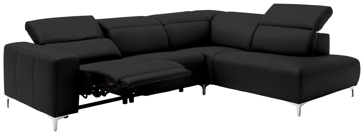 ECKSOFA in Echtleder Schwarz  - Chromfarben/Schwarz, Design, Leder/Metall (290/223cm) - Pure Home Lifestyle