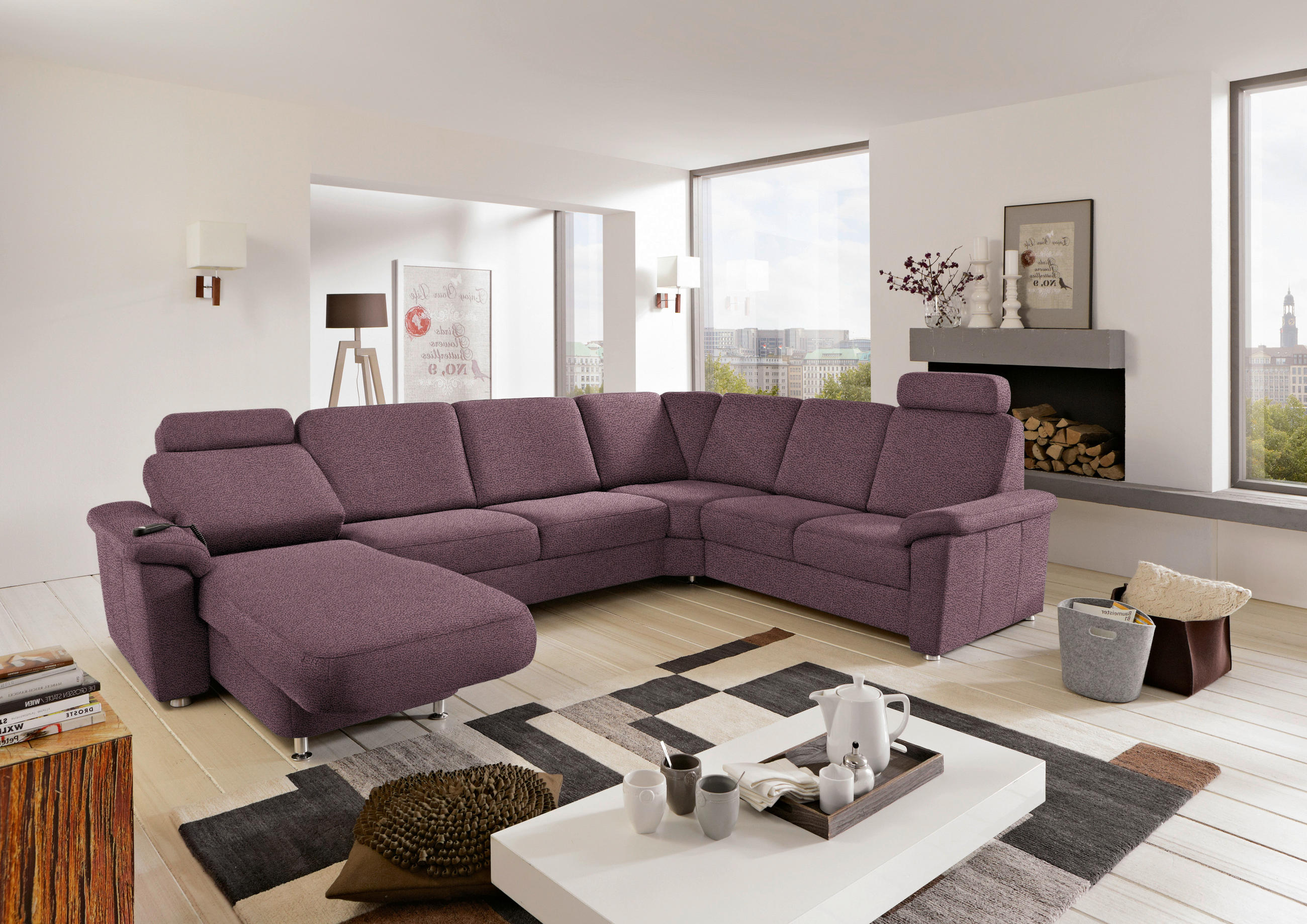 WOHNLANDSCHAFT Violett Flachgewebe  - Chromfarben/Violett, KONVENTIONELL, Textil/Metall (163/330/240cm) - Beldomo System