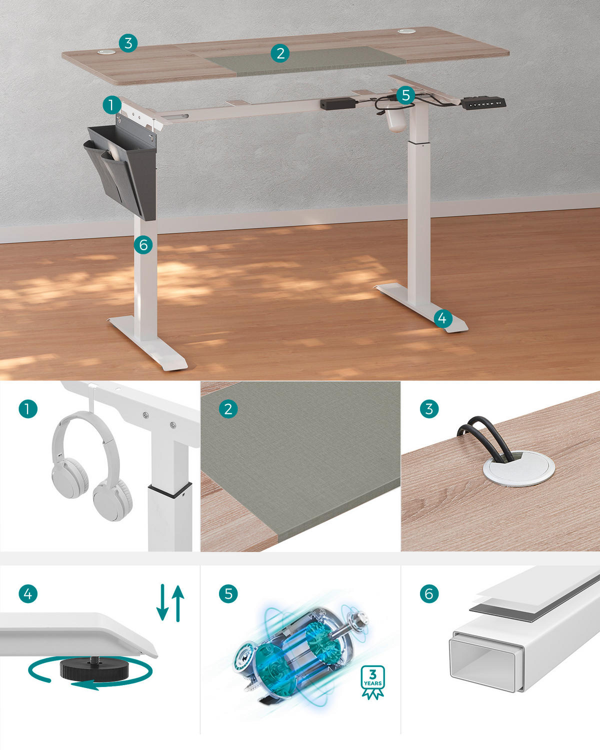 COMPUTERTISCH 140/60/72-120 cm Weiß, Beige elektrisch höhenverstellbar  - Beige/Weiß, Basics, Holzwerkstoff/Metall (140/60/72-120cm) - Boxxx