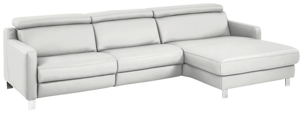 ECKSOFA in Echtleder Hellgrau  - Chromfarben/Hellgrau, Design, Leder/Metall (291/176cm) - Valdera