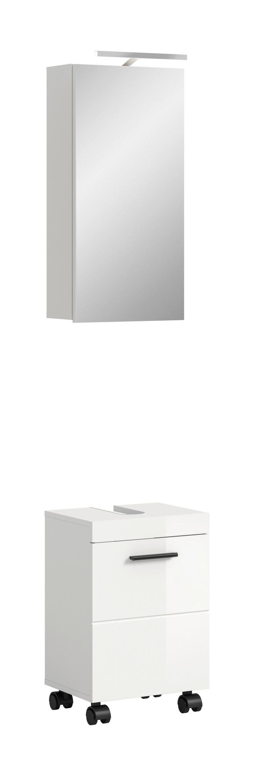 BADEZIMMER 2-teilig  in 40 cm  - Weiß Hochglanz/Schwarz, Trend, Glas/Holzwerkstoff (40cm) - MID.YOU