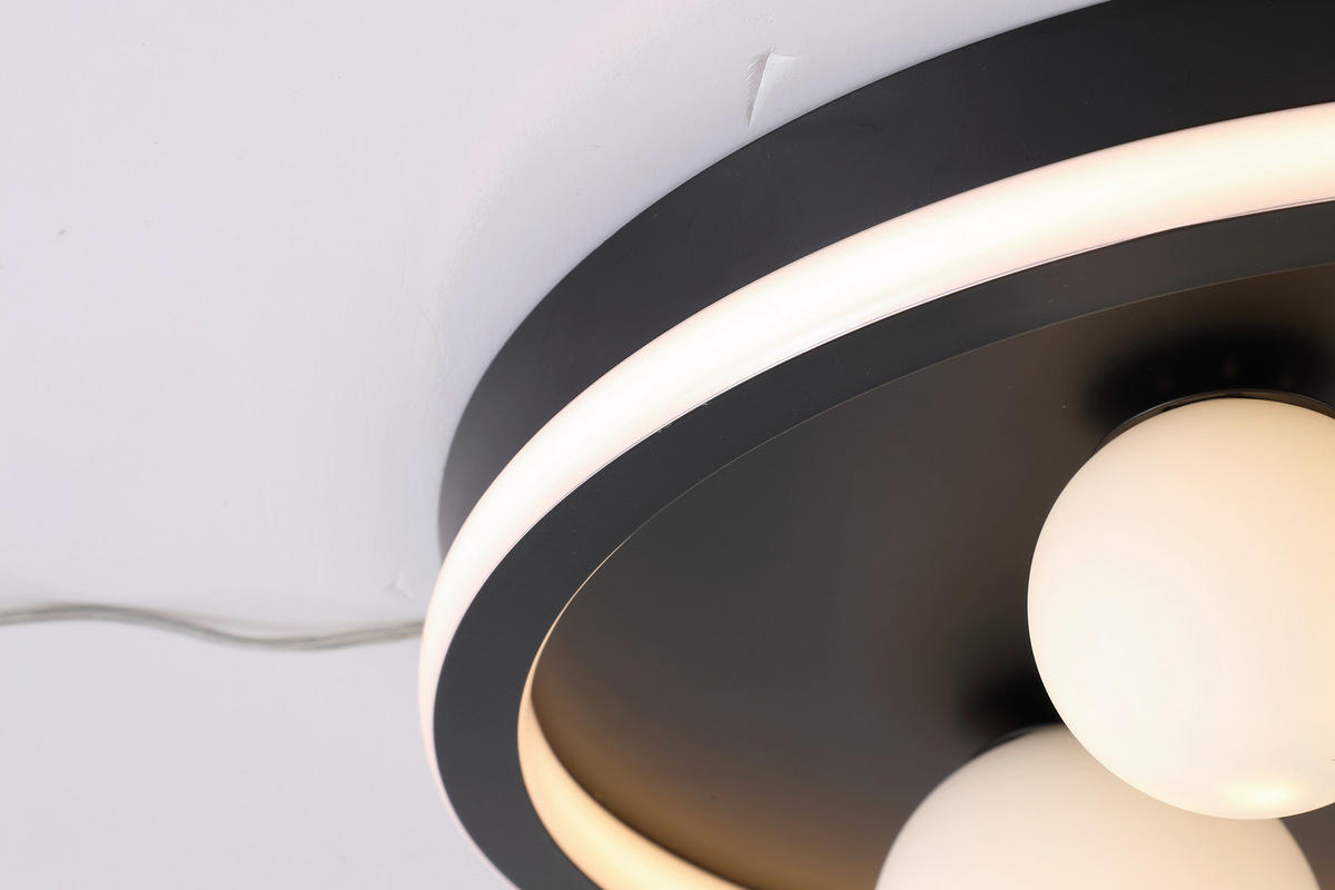 DECKENLEUCHTE Trident 40/16 cm  - Schwarz/Weiß, Design, Glas/Metall (40/16cm)