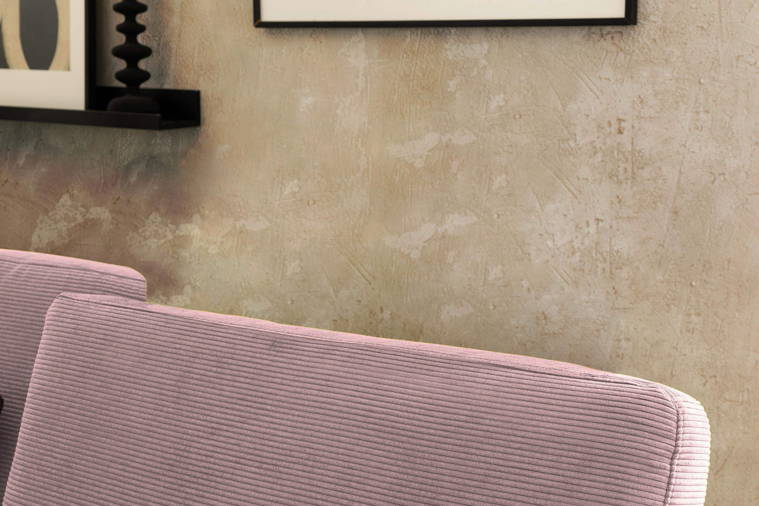 ECKSOFA in Cord Altrosa  - Schwarz/Altrosa, Design, Textil/Metall (185-209/298cm) - Pure Home Lifestyle