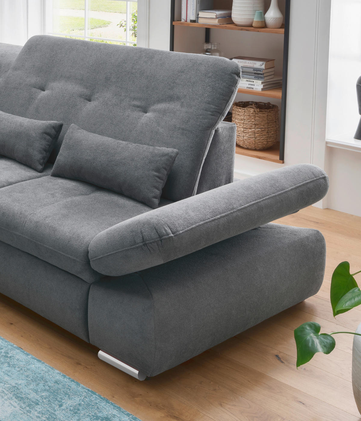 ECKSOFA Dalida Dunkelgrau Chenille  - Chromfarben/Dunkelgrau, MODERN, Textil/Metall (254/280cm) - Livetastic