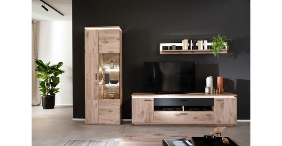 WOHNWAND 3-teilig in Anthrazit, Eiche dunkel 295/208/50 cm - Eiche dunkel/Anthrazit, KONVENTIONELL, Glas/Holzwerkstoff (295/208/50cm) - Cantus