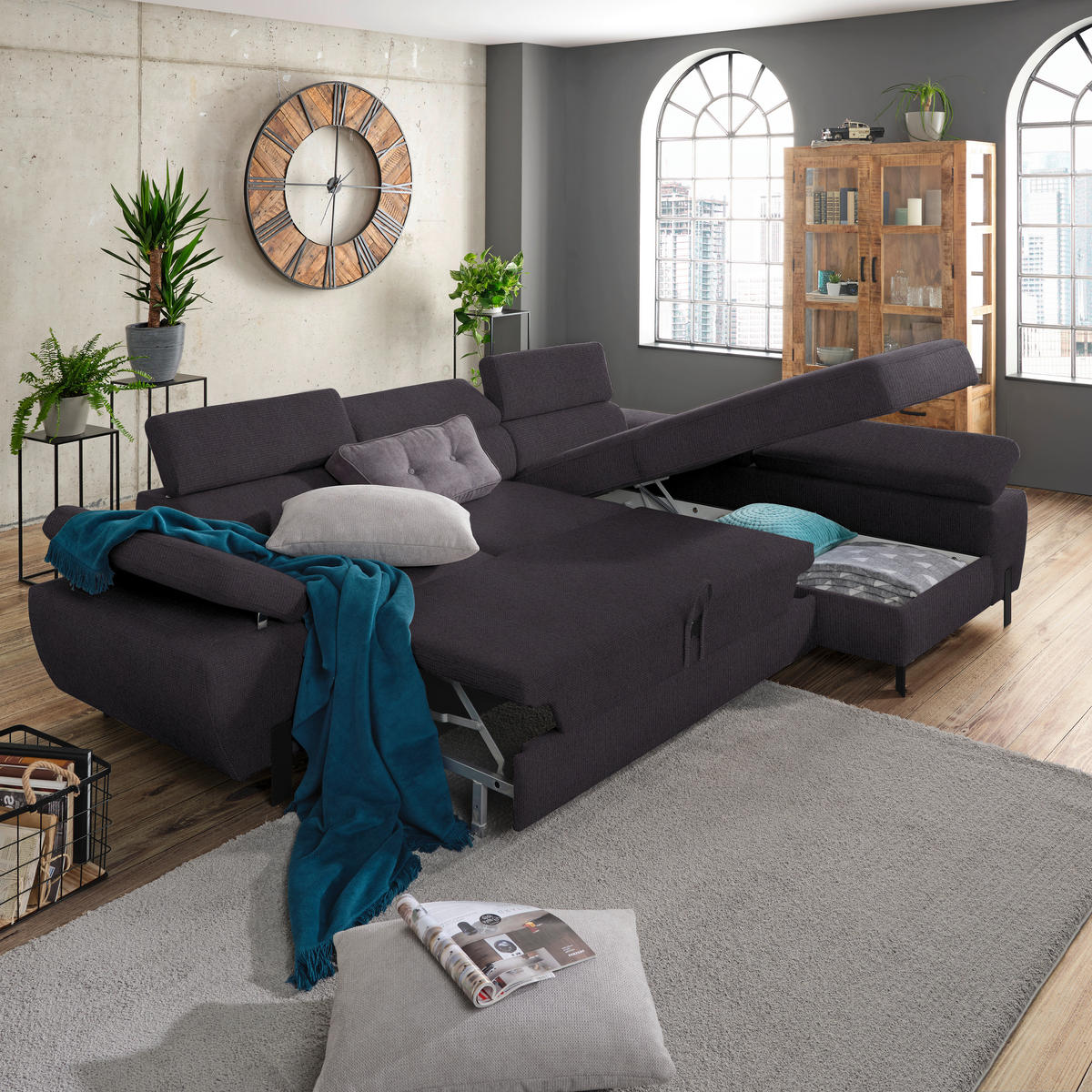 HÖRNSOFFA i vävt tyg svart  - svart, Modern, metall/trämaterial (277/90/189cm) - MID.YOU