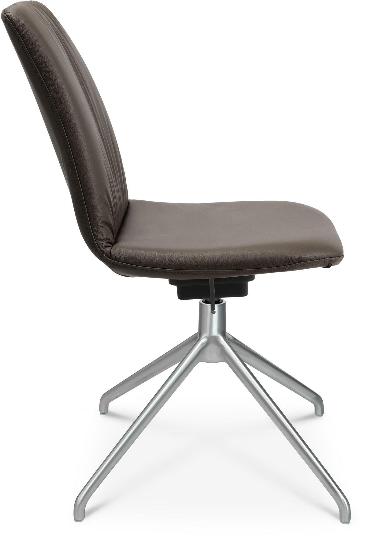 STUHL  in Aluminium Echtleder pigmentiert  - Alufarben/Braun, Design, Leder/Metall (46/81,5-84,5/55cm) - Johann Jakob