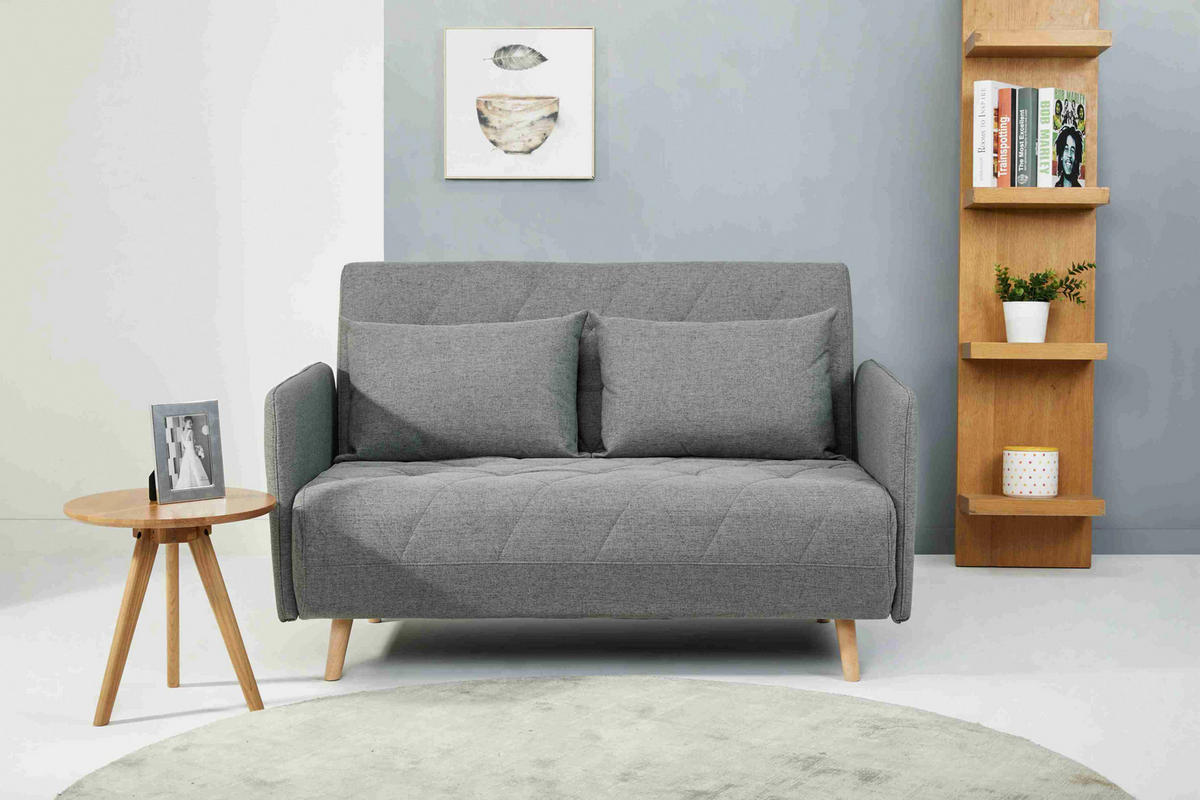 SCHLAFSOFA Webstoff Grau  - Eichefarben/Grau, LIFESTYLE, Holz/Textil (132/81/90cm) - Livetastic
