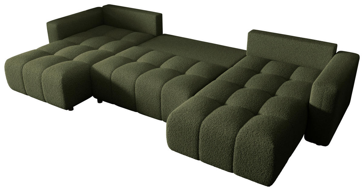 WOHNLANDSCHAFT  in Bouclé Grün  - Schwarz/Grün, MODERN, Kunststoff/Textil (190/380/190cm) - Carryhome