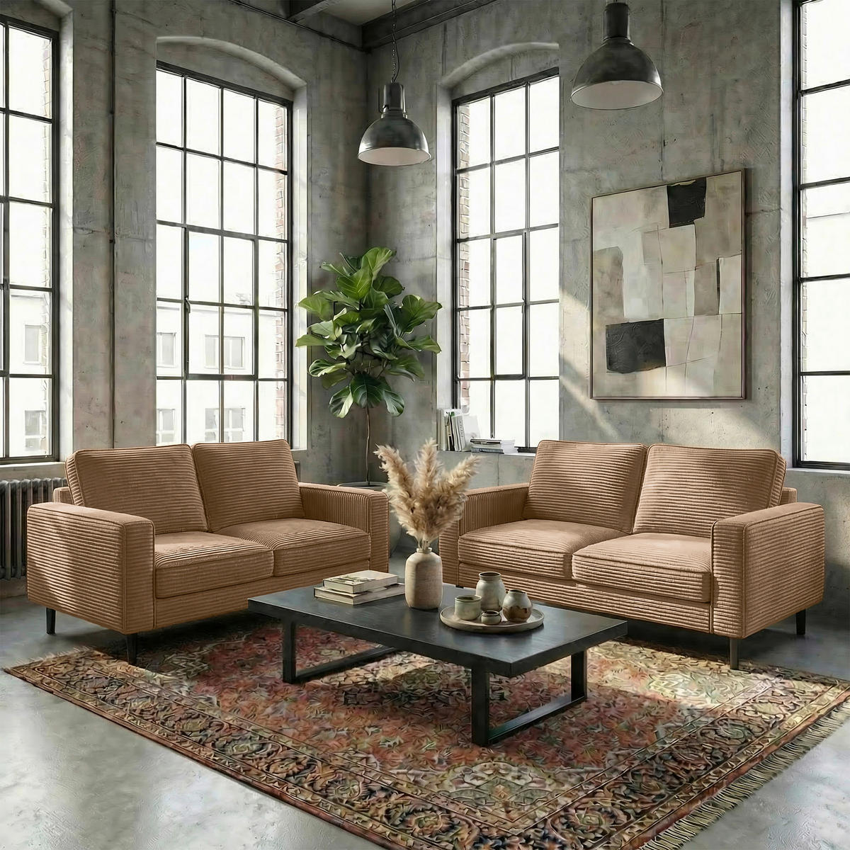 3-SITZER-SOFA Cord Hellbraun  - Hellbraun/Schwarz, Design, Textil/Metall (188/85/92cm) - Livetastic