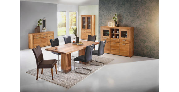 VITRINE in furniert, massiv Wildeiche Eichefarben - Edelstahlfarben/Eichefarben, KONVENTIONELL, Glas/Holz (112,2/195/40cm) - Cantus