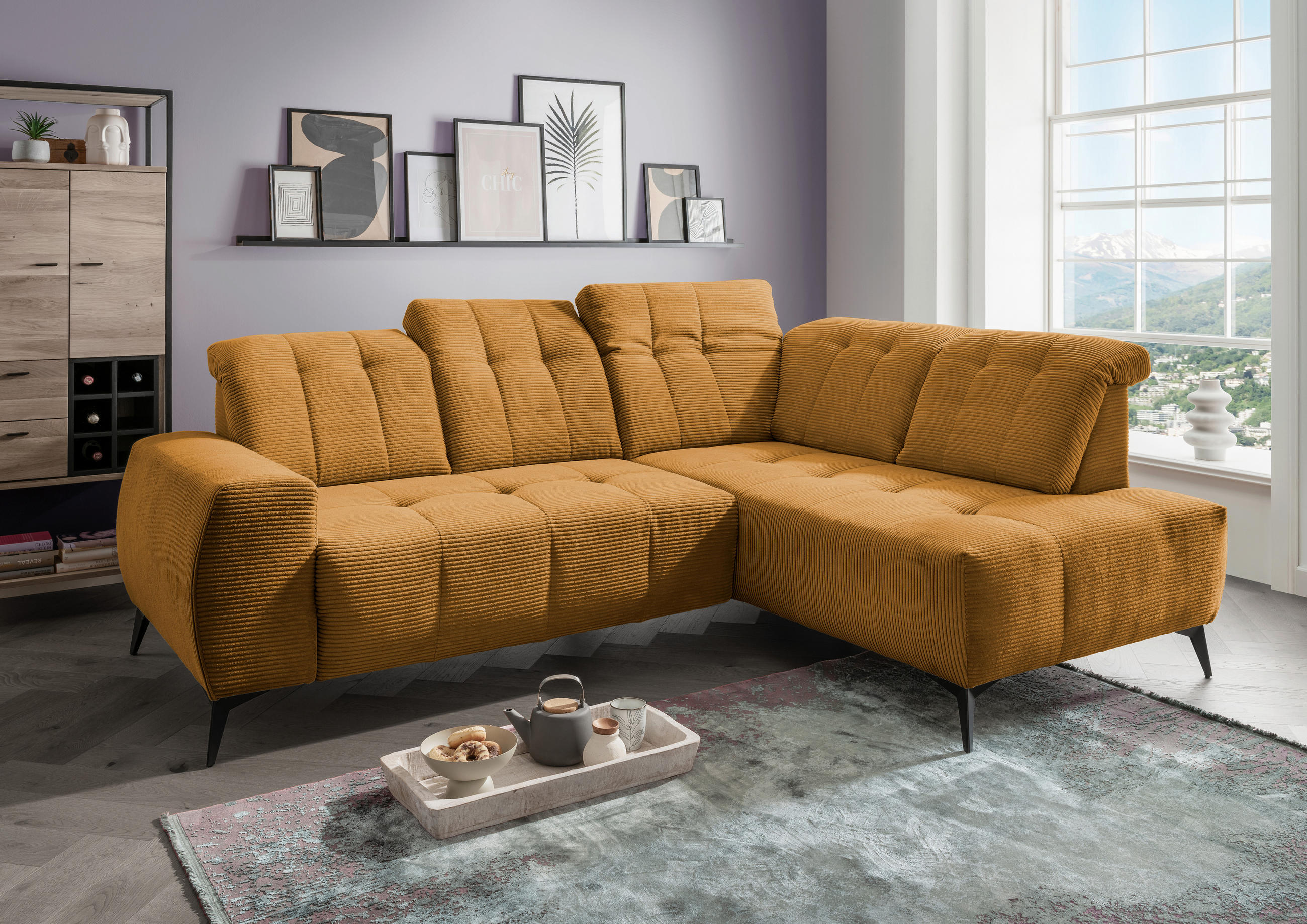ECKSOFA in Cord Goldfarben  - Goldfarben/Schwarz, Modern, Textil/Metall (261/200cm) - Livetastic