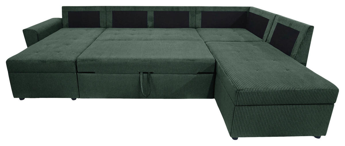 WOHNLANDSCHAFT TERMOLI Dunkelgrün Cord  - Dunkelgrün/Schwarz, Design, Kunststoff/Textil (155/297/212cm) - MID.YOU