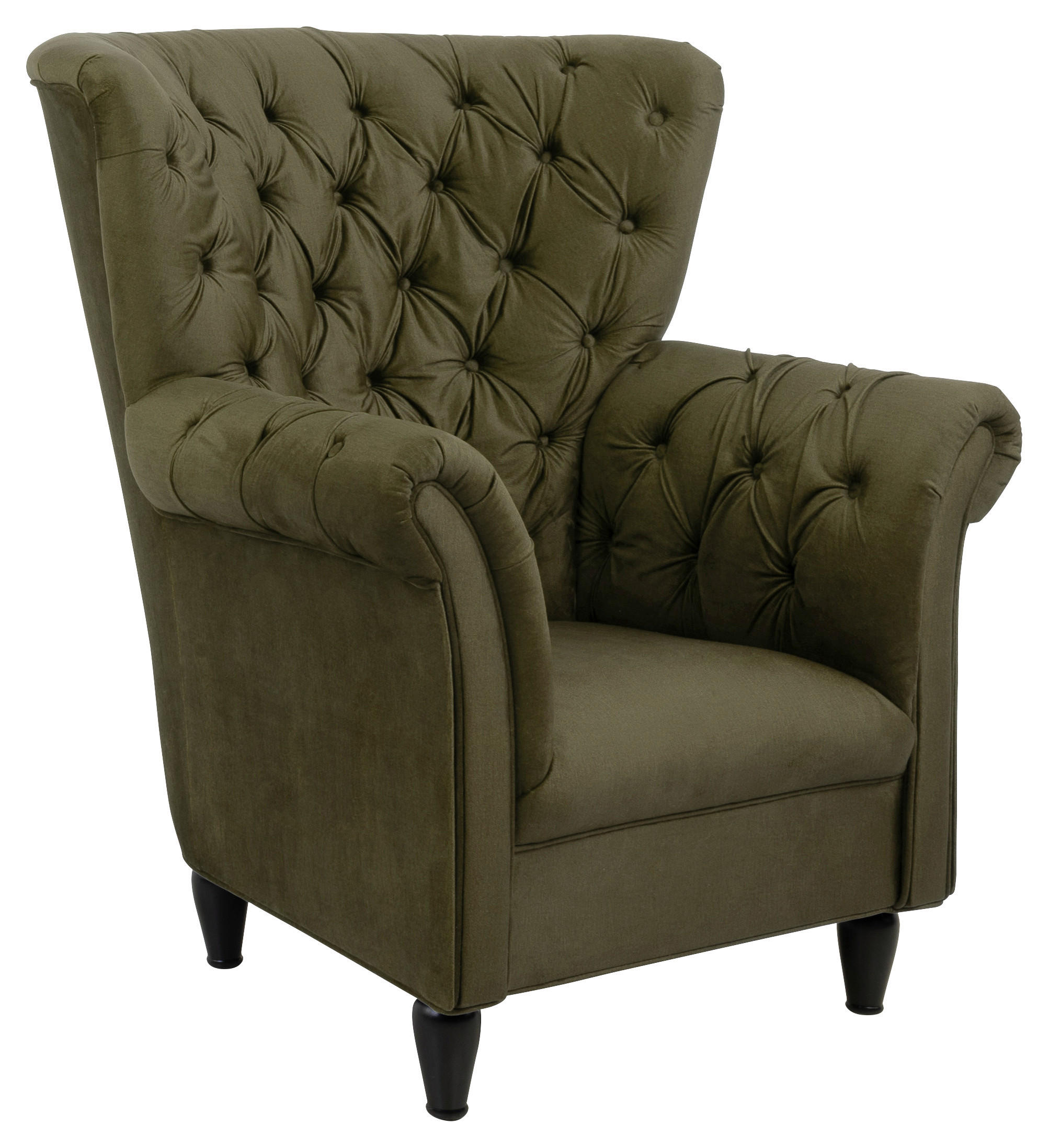 FÜLES FOTEL - olívazöld/fekete, Design, textil/fa (96/112/86cm) - MID.YOU