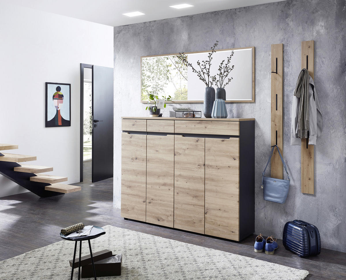 SCHUHSCHRANK 160/124/38 cm  - Schwarz/Graphitfarben, Design, Holzwerkstoff/Kunststoff (160/124/38cm) - Voleo