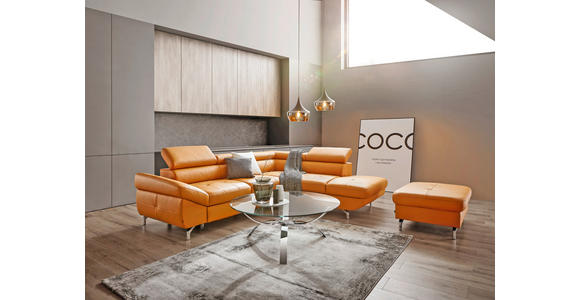ECKSOFA Currygelb Echtleder - Currygelb/Silberfarben, Design, Leder/Metall (270/220cm) - Novel