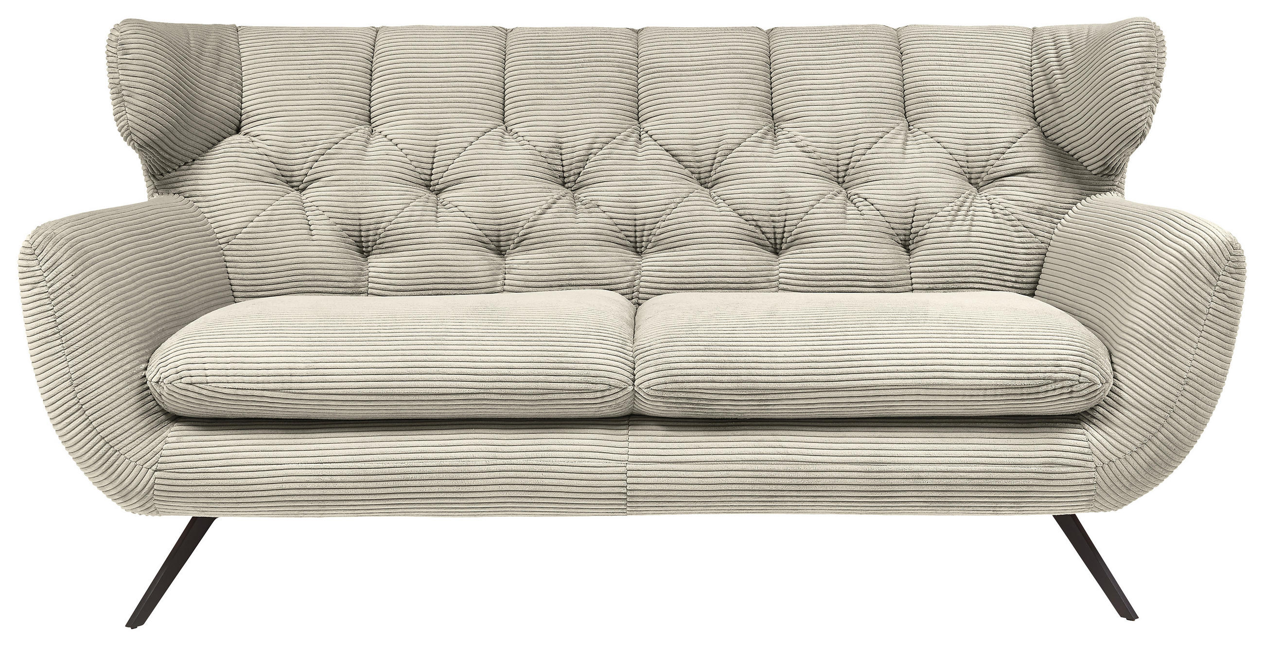 CHESTERFIELD-SOFA Cord Hellgrau  - Hellgrau/Schwarz, MODERN, Textil/Metall (160/94/95cm) - Pure Home Lifestyle