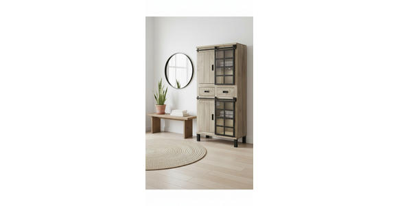 VITRINE  in Hartholz Mangoholz Schwarz, Graubraun  - Graubraun/Schwarz, LIFESTYLE, Glas/Holz (90/180/42cm) - Landscape