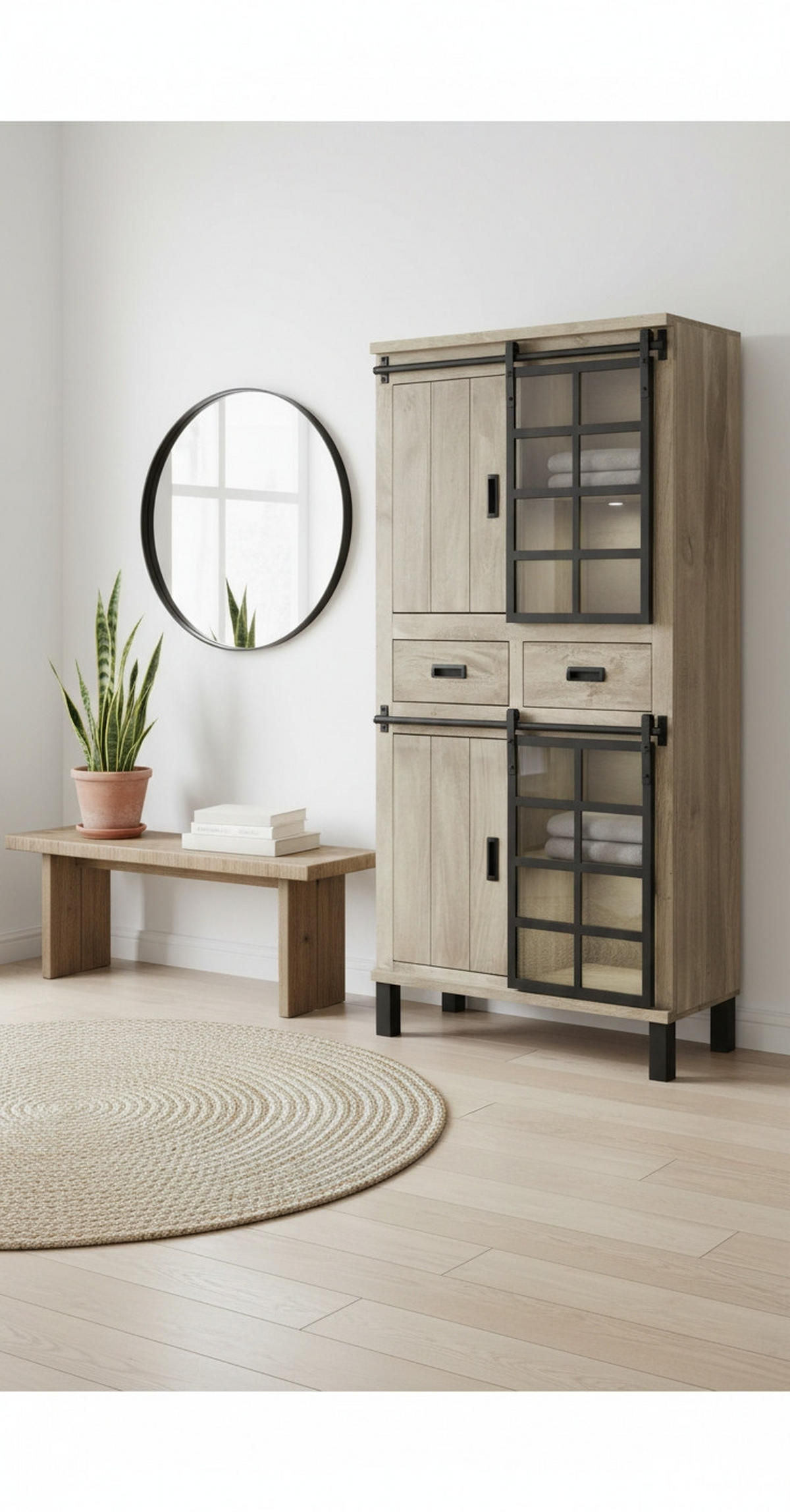 VITRINE Hartholz Mangoholz Schwarz, Graubraun  - Graubraun/Schwarz, Lifestyle, Glas/Holz (90/180/42cm) - Landscape
