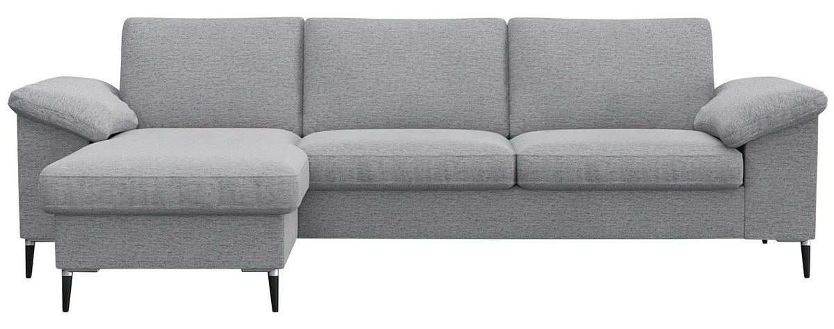 ECKSOFA Hellgrau Flachgewebe  - Hellgrau/Schwarz, Design, Textil/Metall (159/242cm) - Livetastic