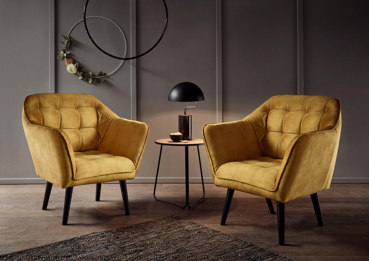 KOKTÉLFOTEL - sárga/fekete, Modern, faalapú anyag/textil (84/87/70cm) - MID.YOU