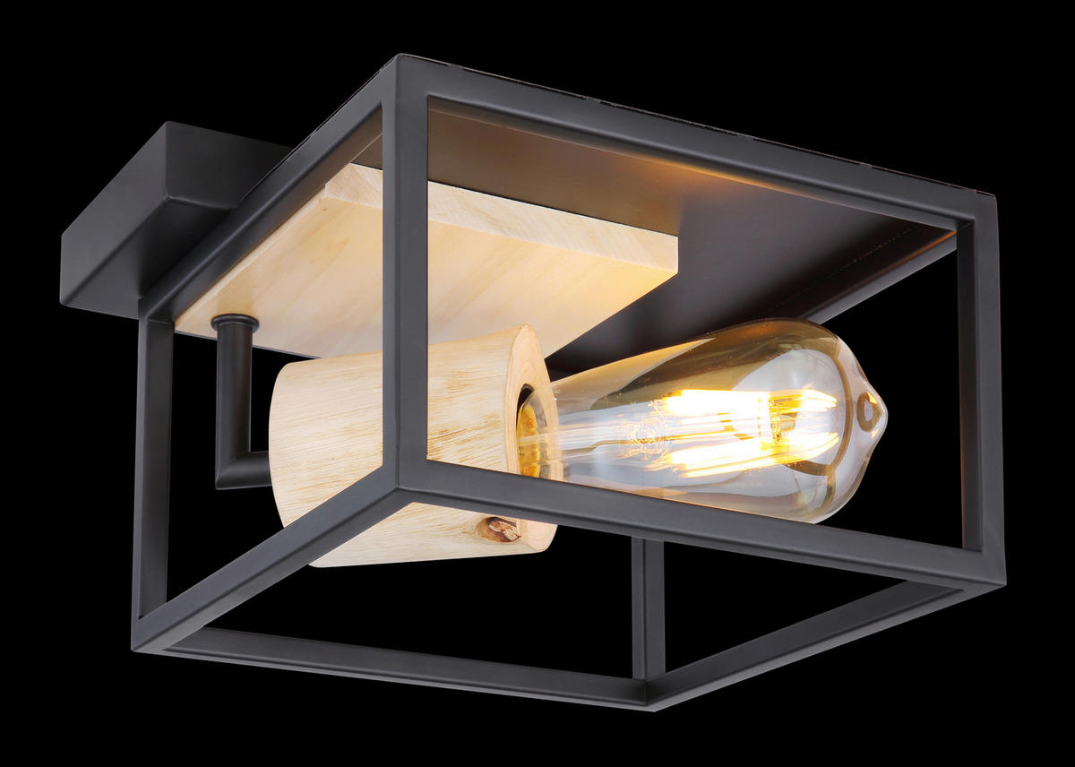 DECKENLEUCHTE Hagar 22/22/14,5 cm   - Schwarz/Naturfarben, Natur, Holz/Metall (22/22/14,5cm) - Globo
