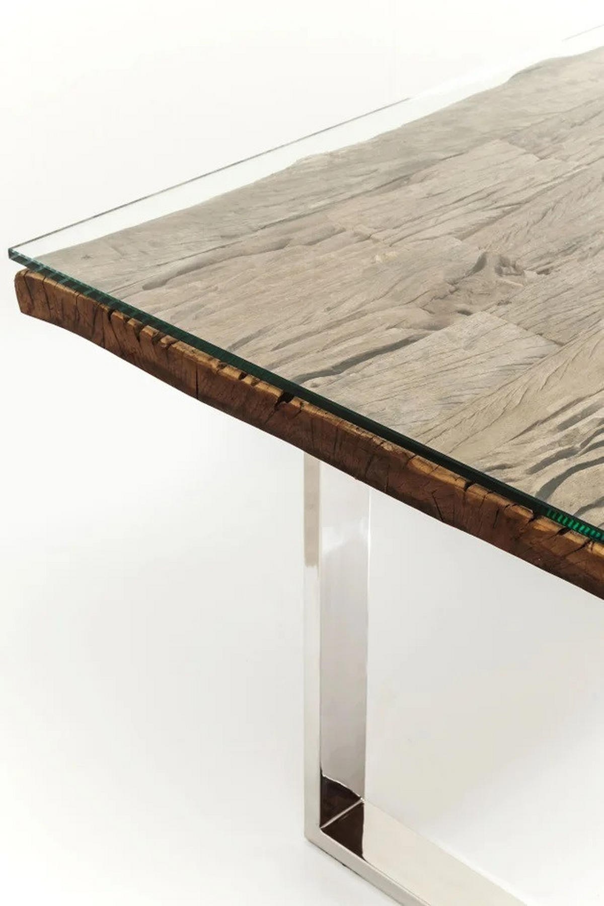 ESSTISCH in Holz, Metall, Glas 200/90/76 cm  - Edelstahlfarben/Silberfarben, Trend, Glas/Holz (200/90/76cm) - Kare-Design