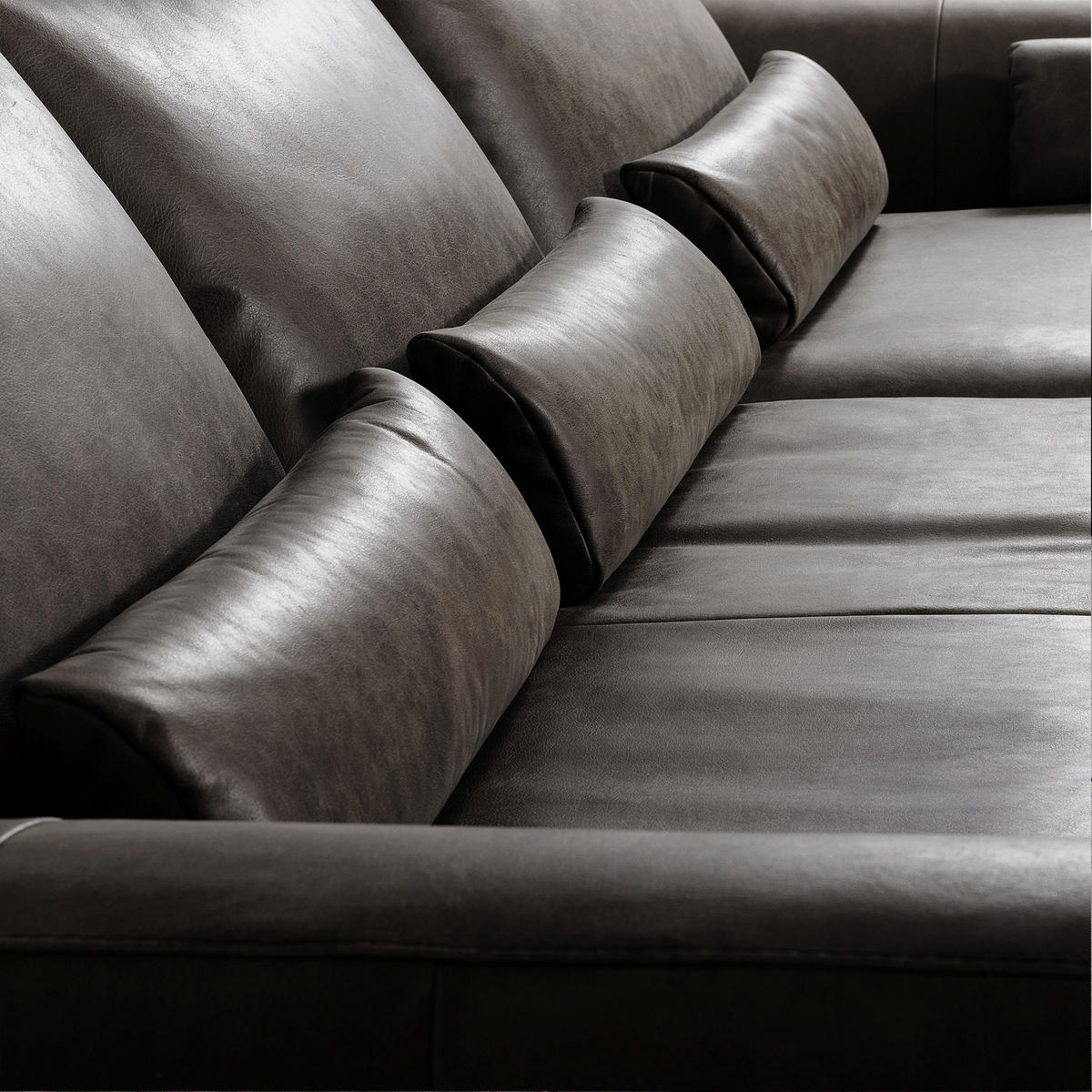 ECKSOFA in Echtleder Fango  - Fango/Schwarz, Design, Leder/Metall (313/172cm) - Livetastic
