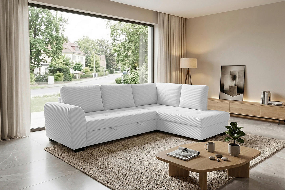 ECKSOFA JOHN Silberfarben Cord Rückenkissen, Bettkasten, Liegefläche im Originalstoff  - Silberfarben/Schwarz, Trend, Kunststoff/Textil (239/178cm) - P & B