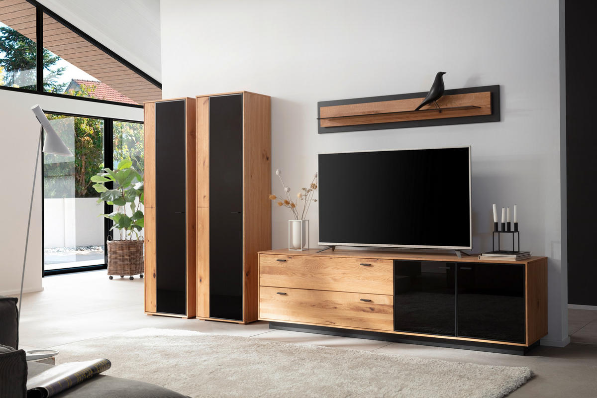 WOHNWAND  in Anthrazit, Eichefarben 333/190/50 cm  - Eichefarben/Anthrazit, Natur, Glas/Holz (333/190/50cm) - Linea Natura