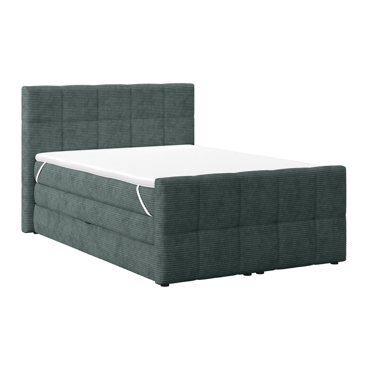 BOXSPRINGBETT 140/200 cm,  in Blaugrau, gepolstertes Kopfteil, Bettkasten, Topper, Matratzen, H4 + H4 = sehr fest  - Blaugrau, KONVENTIONELL, Holz/Holzwerkstoff (140/200cm)