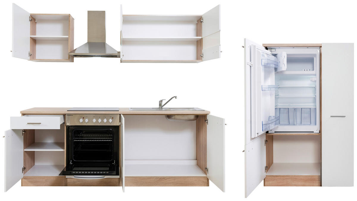 KÜCHENLEERBLOCK 300 cm   in Weiss, Eichefarben  - Weiss/Edelstahlfarben, Basics, Holzwerkstoff/Metall (300cm) - Respekta