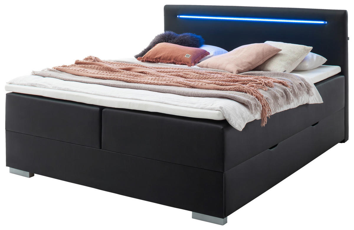 BOXBETT 180/200 cm  in Schwarz  - Edelstahlfarben/Schwarz, MODERN, Kunststoff/Textil (180/200cm) - Livetastic