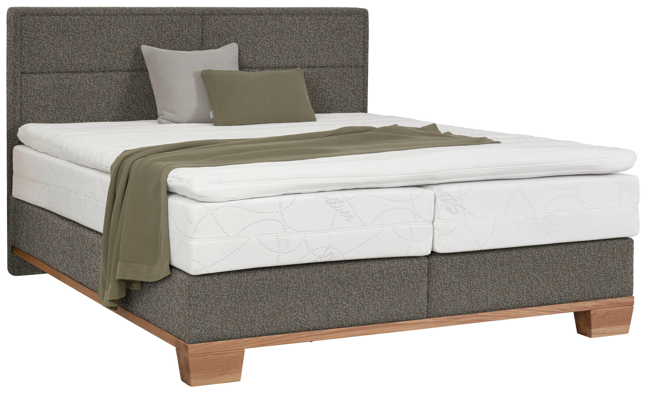 BOXSPRINGBETT 160/200 cm  in Eichefarben, Greige  - Greige/Eichefarben, Natur, Holz/Textil (160/200cm) - Valnatura
