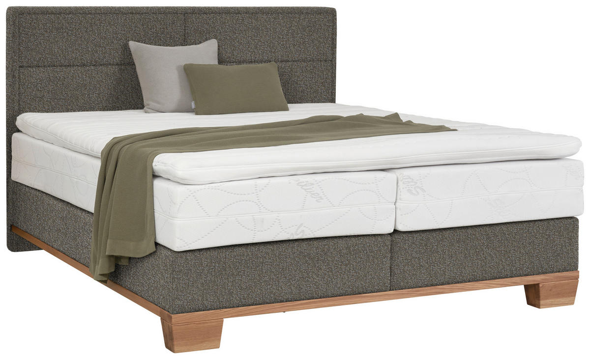 BOXSPRINGBETT 200/200 cm  in Eichefarben, Greige  - Greige/Eichefarben, Natur, Holz/Textil (200/200cm) - Valnatura