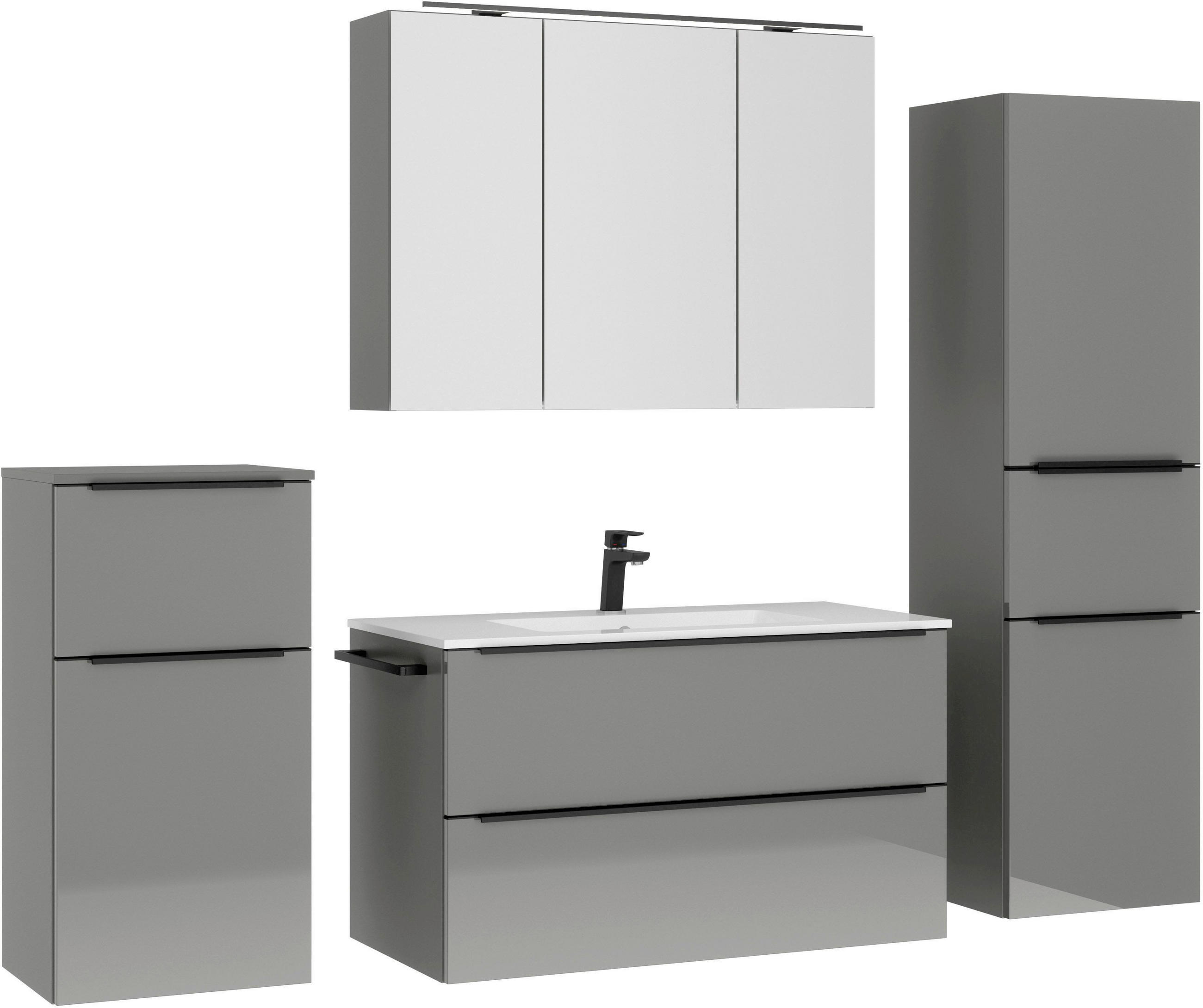 BADEZIMMER 5-teilig  in 191 cm  - Schieferfarben/Schwarz, MODERN, Holzwerkstoff/Stein (191cm) - Nobilia