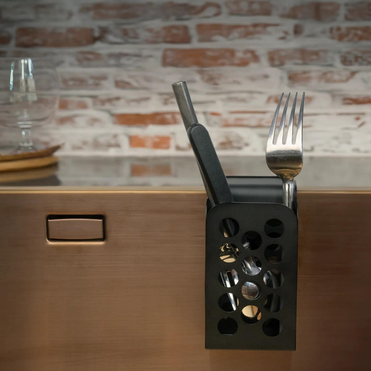 KÜCHENUTENSILIENHALTER   - Schwarz, Basics, Metall (7/12/7cm) - HAPPY SINKS