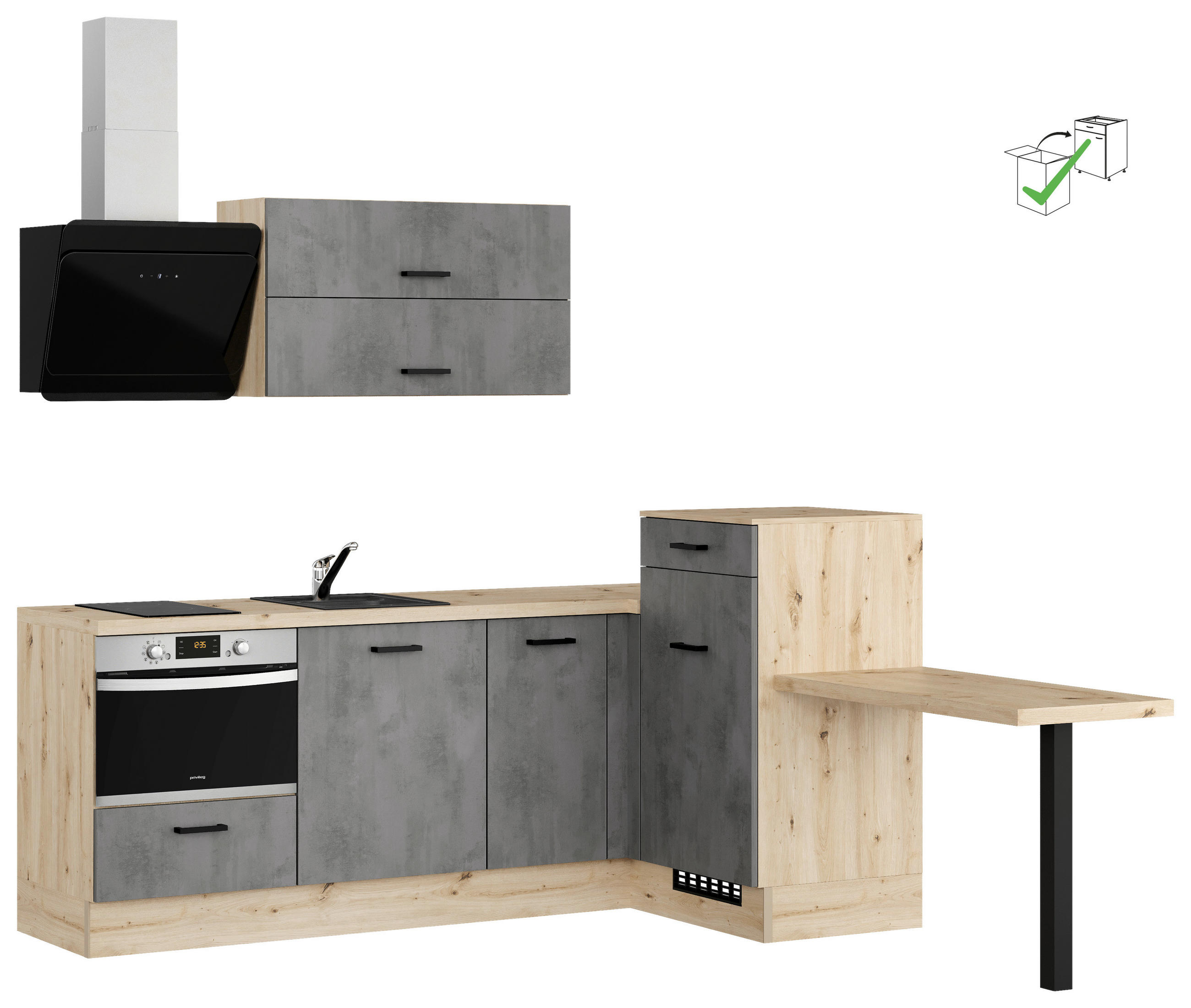 ECKKÜCHE 225/241 cm  in Grau  - Eichefarben/Schwarz, Design, Holzwerkstoff/Metall (225/241cm) - Impuls