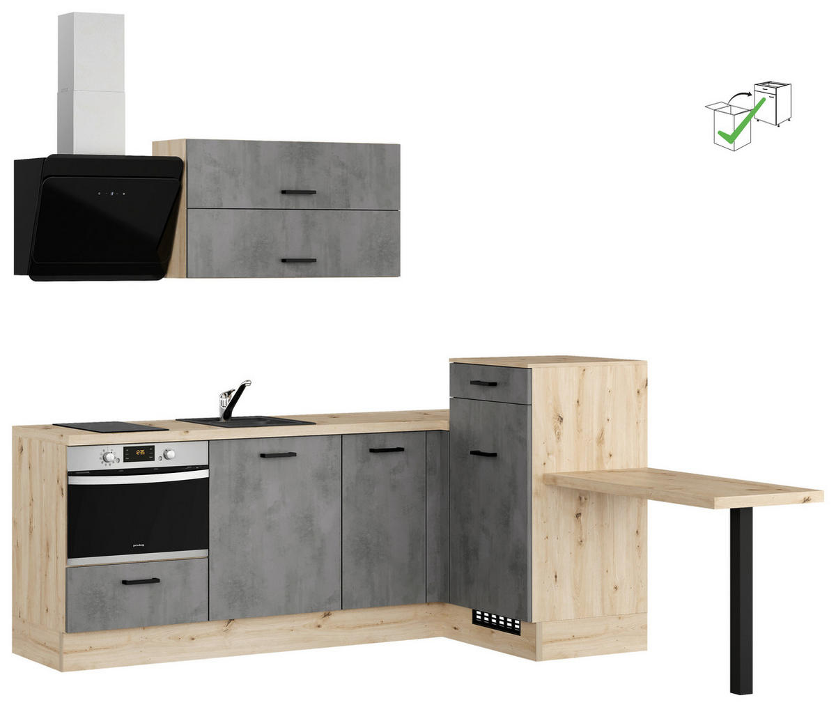 ECKKÜCHE 225/241 cm  in Grau  - Eichefarben/Schwarz, Design, Holzwerkstoff/Metall (225/241cm) - Impuls