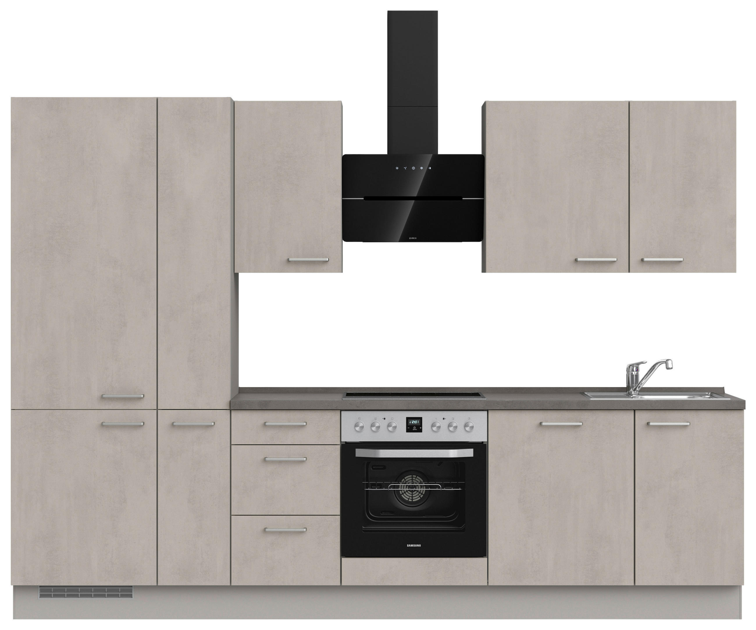 KÜCHENLEERBLOCK 300 cm   in Grau, Schieferfarben, Hellgrau  - Schieferfarben/Edelstahlfarben, MODERN, Holzwerkstoff/Metall (300cm) - Nobilia