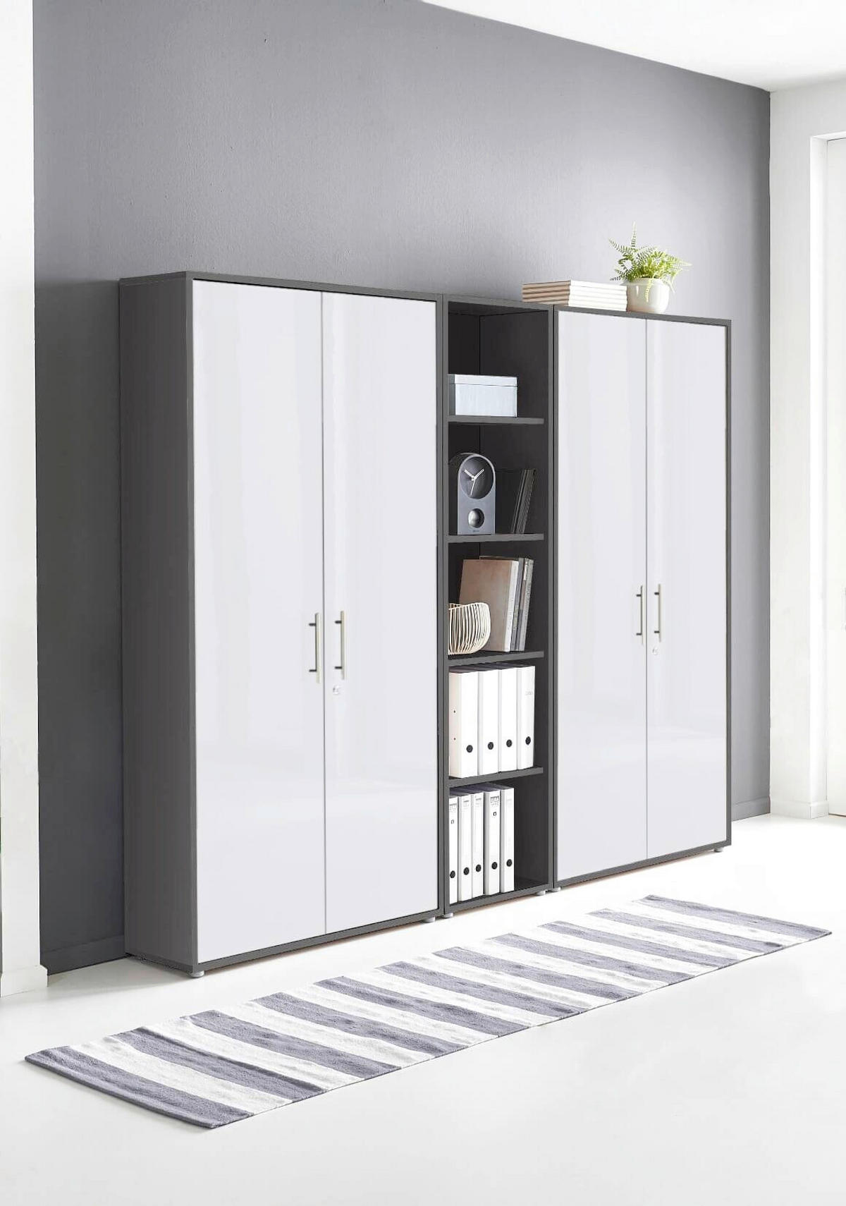 AKTENSCHRANK Anthrazit, Weiß Hochglanz  - Weiß Hochglanz/Anthrazit, MODERN, Holzwerkstoff (212,9/185,6/33cm) - MID.YOU