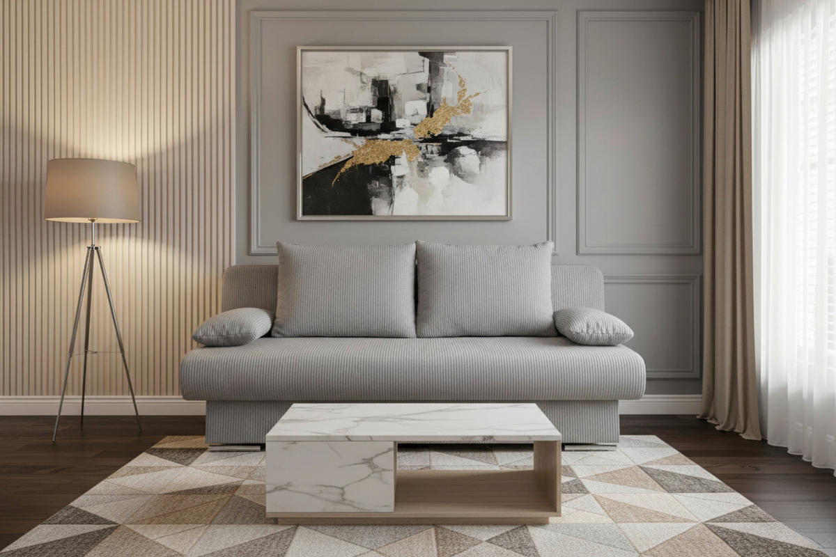 SCHLAFSOFA  mit Rücken echt Hellgrau  - Chromfarben/Hellgrau, Design, Kunststoff/Textil (193/86/85cm) - P & B