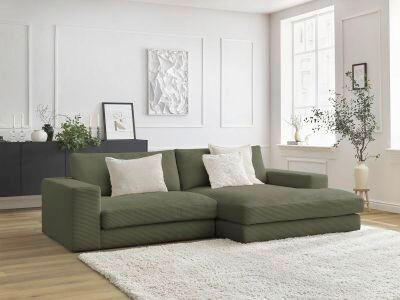 ECKSOFA  LEONARD Hellgrün Cord  - Schwarz/Hellgrün, MODERN, Kunststoff/Textil (274/159cm)