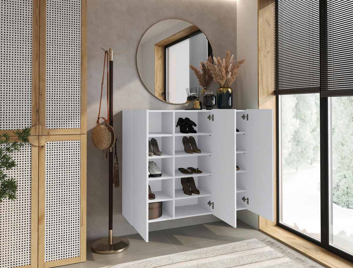 VISEČA OMARA ZA ČEVLJE bela - bela, Design, leseni material (120/100/34cm) - Hom`in